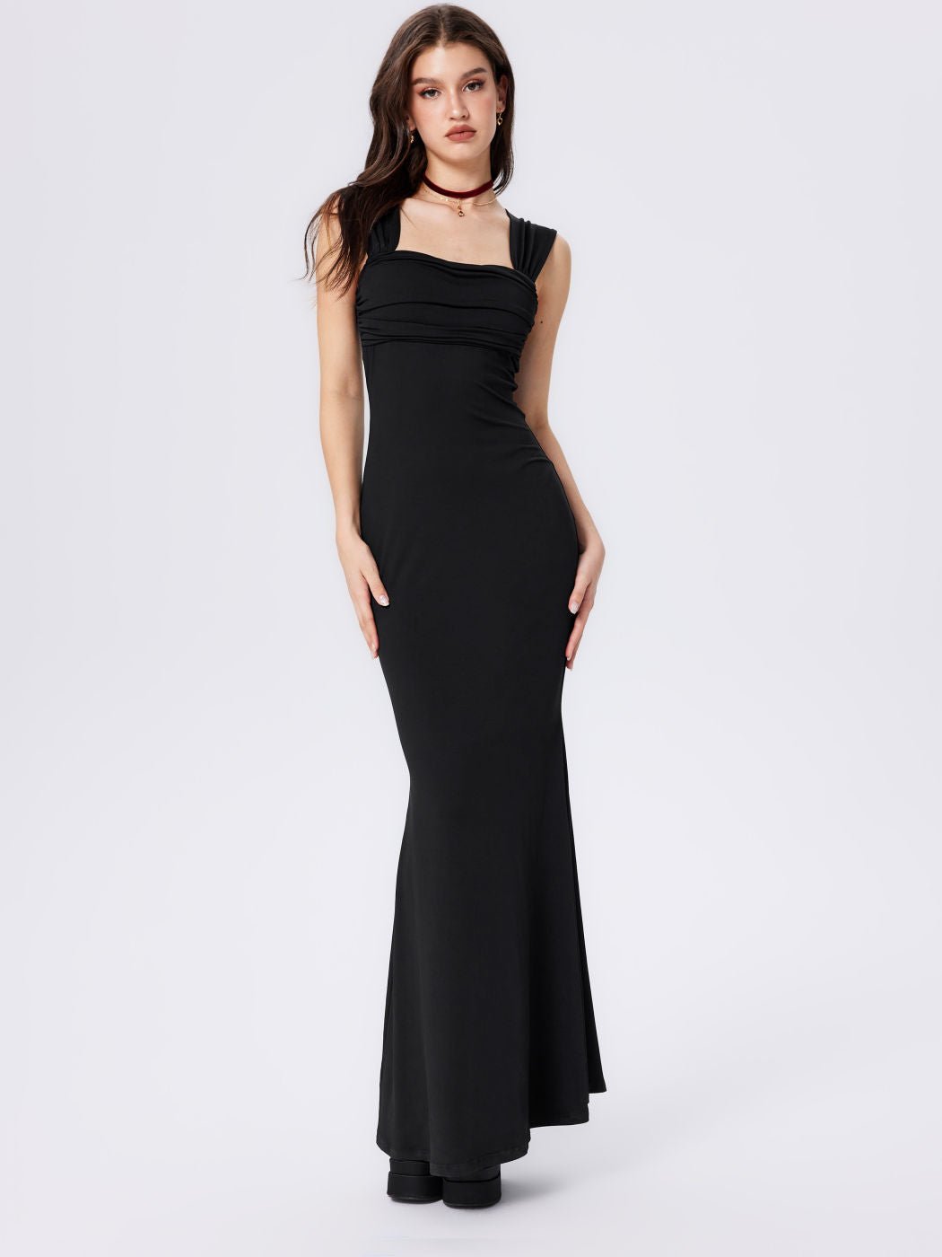 2025 New Arrival bodycon square - neck vest dress sxy slimming long fishtail dress - Negative Apparel