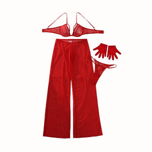 2025 new casual mesh trousers body sculpting thin sexy underwear split set with gloves - Negative Apparel