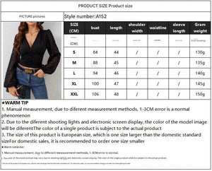2025 new chiffon lantern sleeves splicing pleated waist V - neck long - sleeved T-shirt slim top women - Negative Apparel