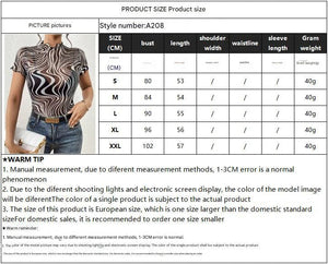 2025 new elegant mesh printing striped fungus edge short - sleeved T-shirt slim top women's clothing - Negative Apparel