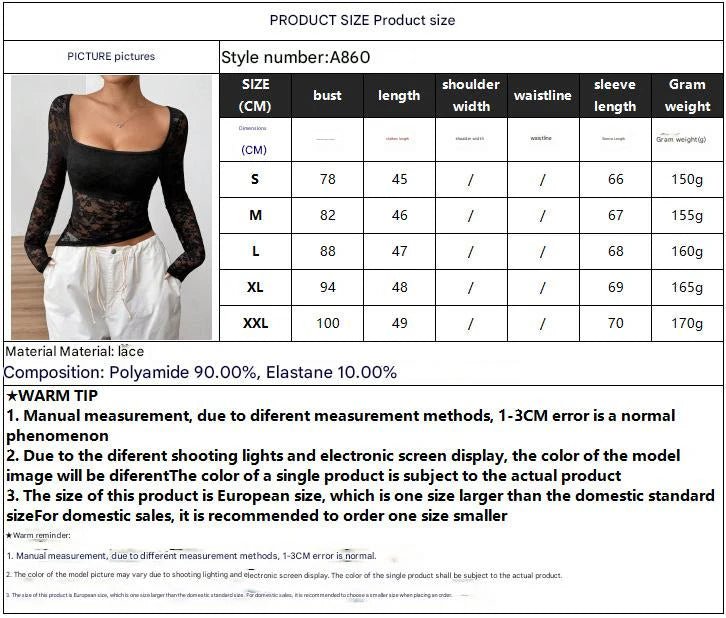 2025 new elegant women's lace U - neck asymmetrical hem design long - sleeved T-shirt top women - Negative Apparel