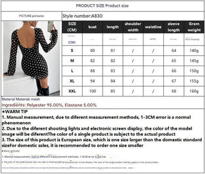 2025 new elegant women's mesh polka dot printing round neck backless long - sleeved dress - Negative Apparel