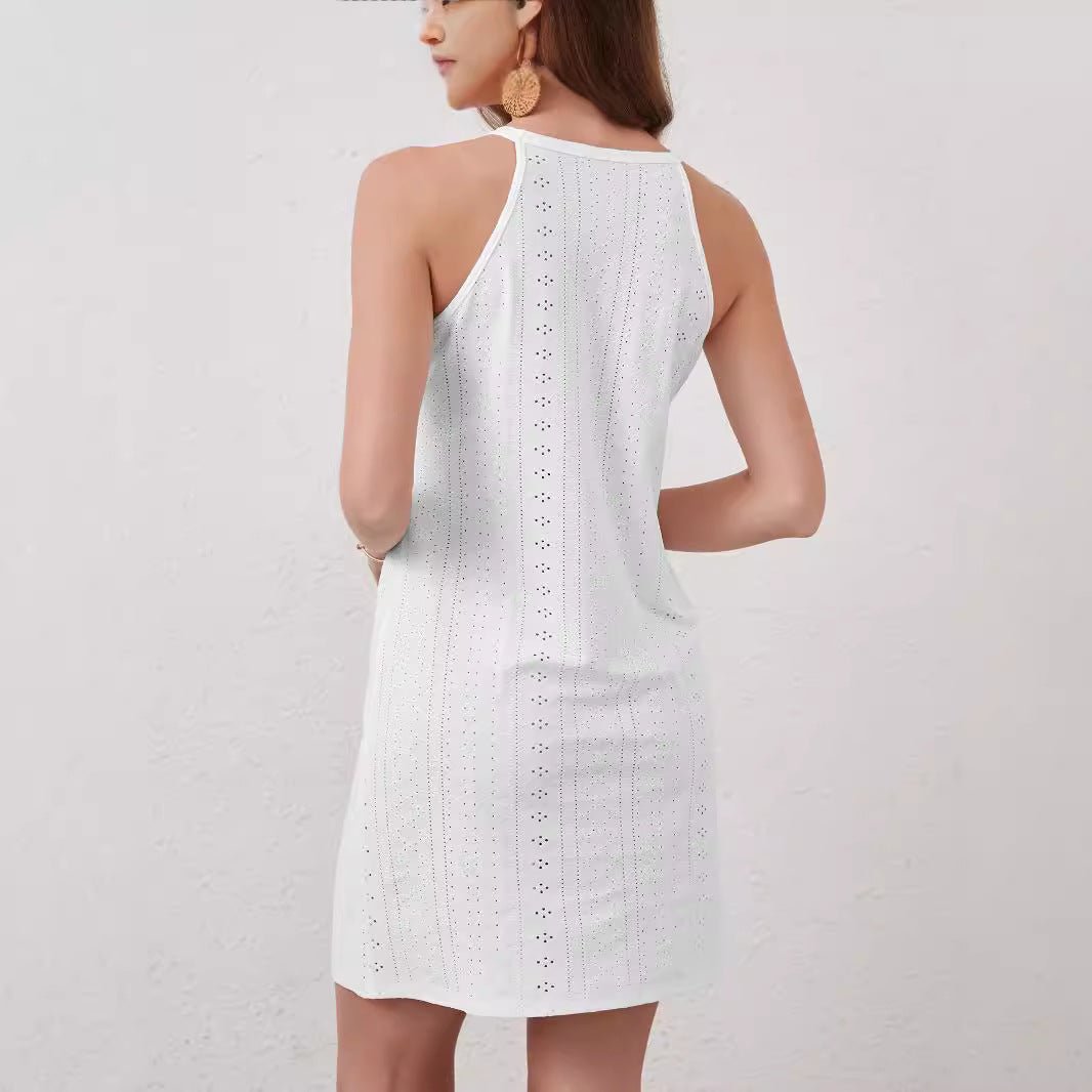 2025 new elegant women's solid color lace splicing sleeveless sexy backless dress - Negative Apparel