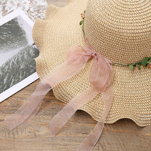 2025 new Korean style women's hat big wave flower sun hat beach outdoor sun hat sun protection straw hat - Negative Apparel