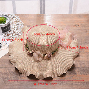 2025 new Korean style women's hat big wave flower sun hat beach outdoor sun hat sun protection straw hat - Negative Apparel