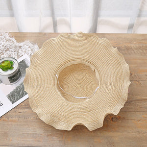 2025 new Korean style women's hat big wave flower sun hat beach outdoor sun hat sun protection straw hat - Negative Apparel