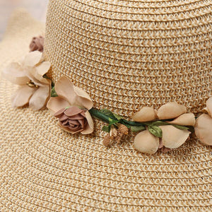 2025 new Korean style women's hat big wave flower sun hat beach outdoor sun hat sun protection straw hat - Negative Apparel