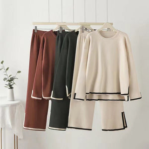 2025 new loose large size fashion simple splicing split head two - piece set women's trend meat cover set - Negative Apparel