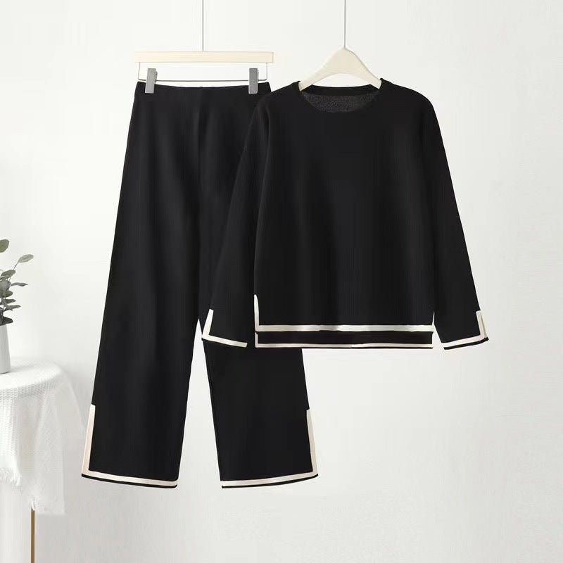 2025 new loose large size fashion simple splicing split head two - piece set women's trend meat cover set - Negative Apparel