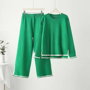 2025 new loose large size fashion simple splicing split head two - piece set women's trend meat cover set - Negative Apparel