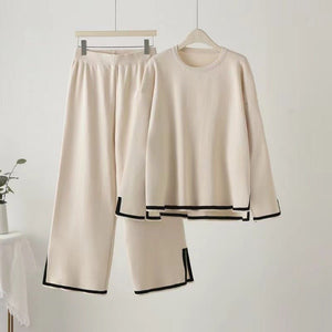 2025 new loose large size fashion simple splicing split head two - piece set women's trend meat cover set - Negative Apparel