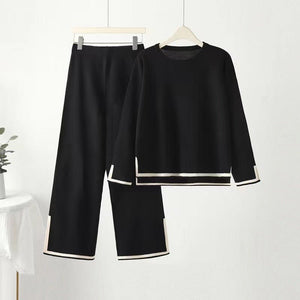 2025 new loose large size fashion simple splicing split head two - piece set women's trend meat cover set - Negative Apparel