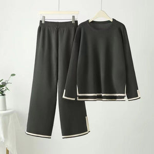 2025 new loose large size fashion simple splicing split head two - piece set women's trend meat cover set - Negative Apparel