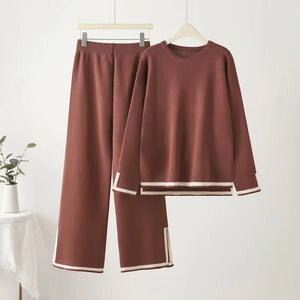 2025 new loose large size fashion simple splicing split head two - piece set women's trend meat cover set - Negative Apparel