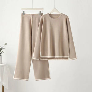 2025 new loose large size fashion simple splicing split head two - piece set women's trend meat cover set - Negative Apparel