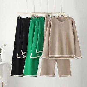 2025 new loose large size fashion simple splicing split head two - piece set women's trend meat cover set - Negative Apparel