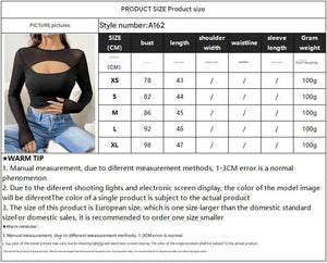 2025 new sexy chest hollow mesh splicing long - sleeved short T-shirt thin top women - Negative Apparel