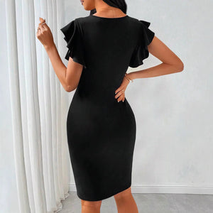2025 new solid color round neck elegant and slim dress women's summer high sense - Negative Apparel