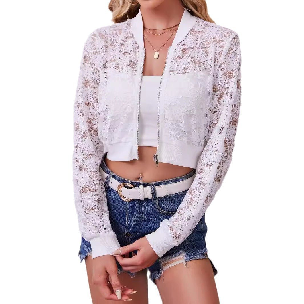 2025 new women's flower lace hollow long - sleeved jacket women's coat - Negative Apparel