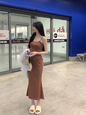 2025 Sleeveless Waisted Backless Suspender Dress - Negative Apparel