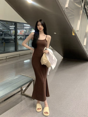 2025 Sleeveless Waisted Backless Suspender Dress - Negative Apparel