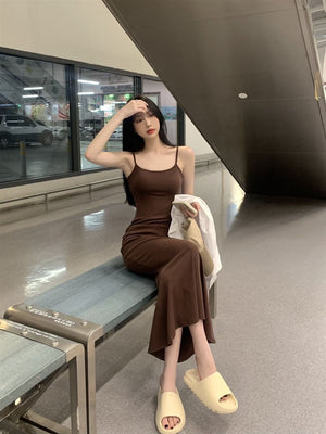 2025 Sleeveless Waisted Backless Suspender Dress - Negative Apparel