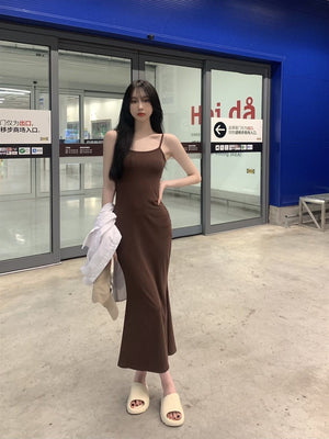 2025 Sleeveless Waisted Backless Suspender Dress - Negative Apparel