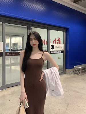 2025 Sleeveless Waisted Backless Suspender Dress - Negative Apparel