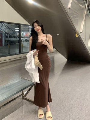 2025 Sleeveless Waisted Backless Suspender Dress - Negative Apparel