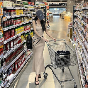 2025 Sleeveless Waisted Backless Suspender Dress - Negative Apparel