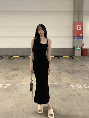 2025 Sleeveless Waisted Backless Suspender Dress - Negative Apparel