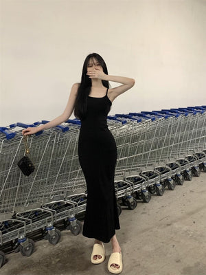 2025 Sleeveless Waisted Backless Suspender Dress - Negative Apparel