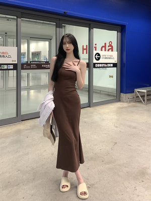 2025 Sleeveless Waisted Backless Suspender Dress - Negative Apparel