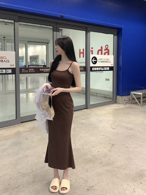 2025 Sleeveless Waisted Backless Suspender Dress - Negative Apparel