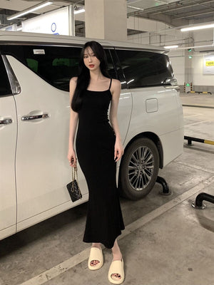 2025 Sleeveless Waisted Backless Suspender Dress - Negative Apparel