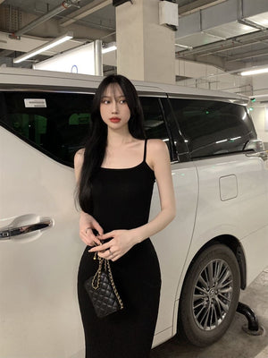 2025 Sleeveless Waisted Backless Suspender Dress - Negative Apparel