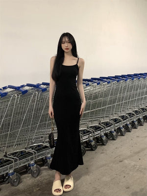 2025 Sleeveless Waisted Backless Suspender Dress - Negative Apparel