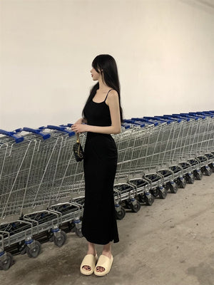 2025 Sleeveless Waisted Backless Suspender Dress - Negative Apparel