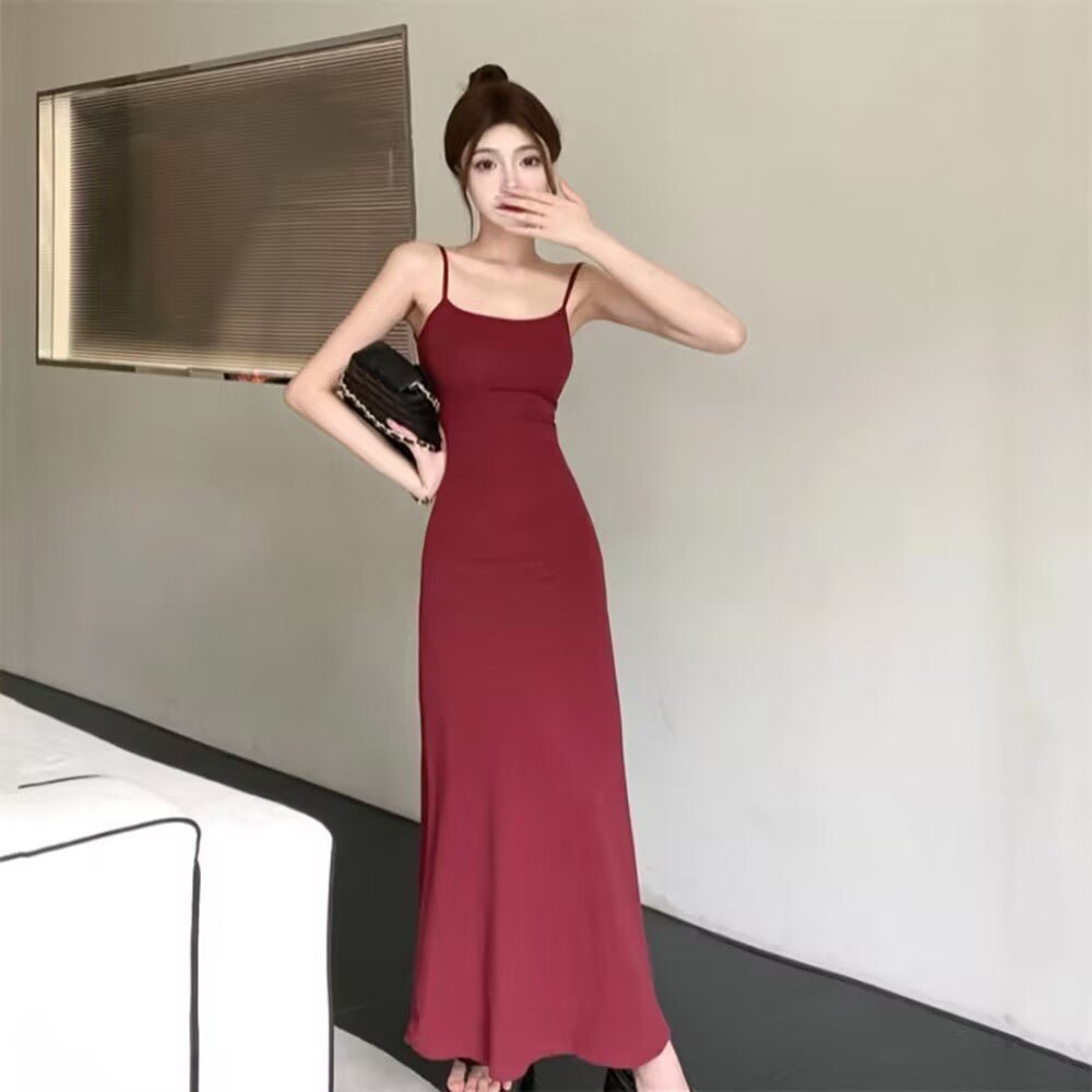 2025 Sleeveless Waisted Backless Suspender Dress - Negative Apparel