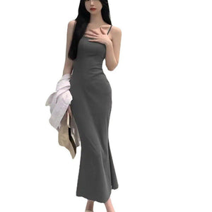 2025 Sleeveless Waisted Backless Suspender Dress - Negative Apparel