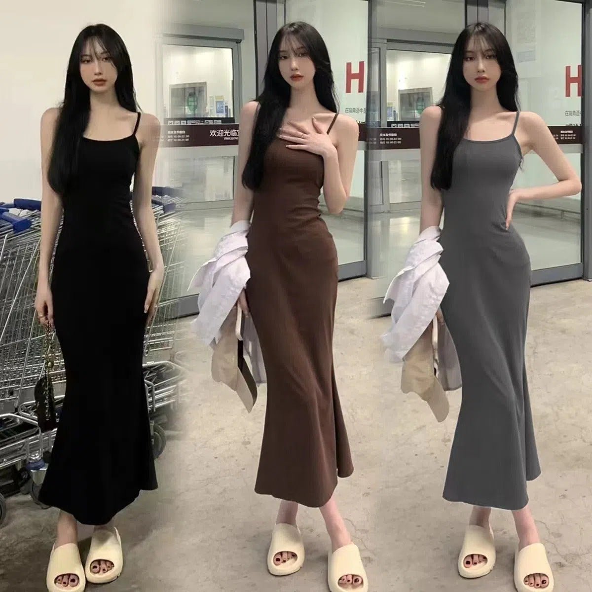2025 Sleeveless Waisted Backless Suspender Dress - Negative Apparel