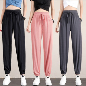 2025 sports pants women's loose leggings summer thin casual sweatpants drape slim copper - ammonia silk wide - leg bloomers - Negative Apparel