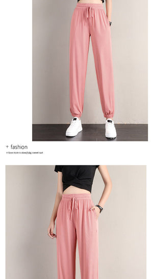 2025 sports pants women's loose leggings summer thin casual sweatpants drape slim copper - ammonia silk wide - leg bloomers - Negative Apparel