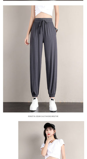 2025 sports pants women's loose leggings summer thin casual sweatpants drape slim copper - ammonia silk wide - leg bloomers - Negative Apparel