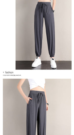 2025 sports pants women's loose leggings summer thin casual sweatpants drape slim copper - ammonia silk wide - leg bloomers - Negative Apparel