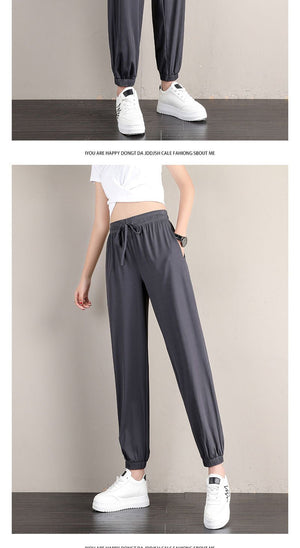 2025 sports pants women's loose leggings summer thin casual sweatpants drape slim copper - ammonia silk wide - leg bloomers - Negative Apparel