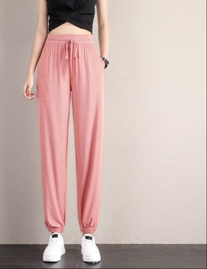 2025 sports pants women's loose leggings summer thin casual sweatpants drape slim copper - ammonia silk wide - leg bloomers - Negative Apparel