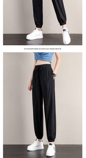 2025 sports pants women's loose leggings summer thin casual sweatpants drape slim copper - ammonia silk wide - leg bloomers - Negative Apparel