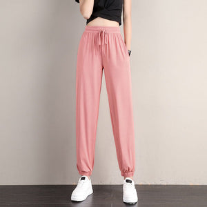 2025 sports pants women's loose leggings summer thin casual sweatpants drape slim copper - ammonia silk wide - leg bloomers - Negative Apparel