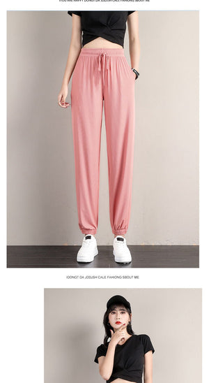 2025 sports pants women's loose leggings summer thin casual sweatpants drape slim copper - ammonia silk wide - leg bloomers - Negative Apparel